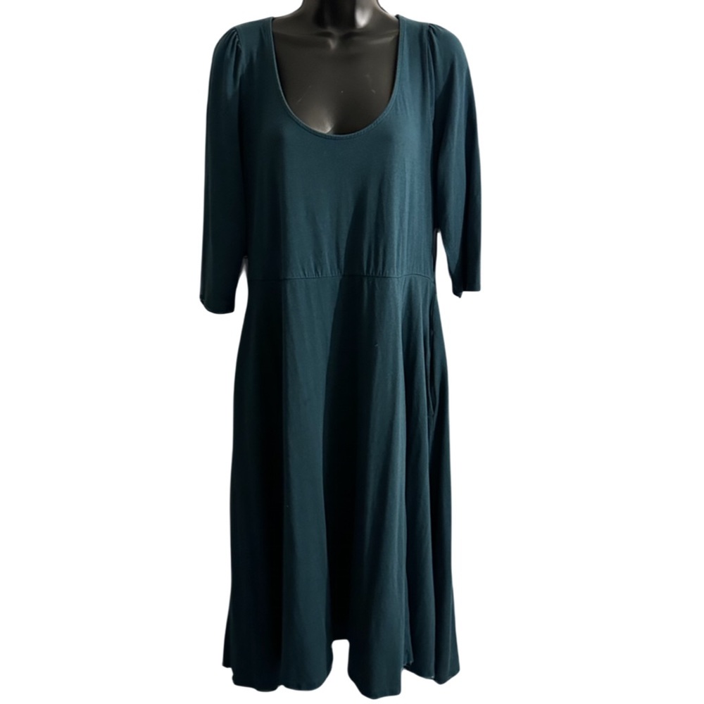 Ava & Viv X teal cotton blend 3/4 sleeve scoop neck stretch full skirt …